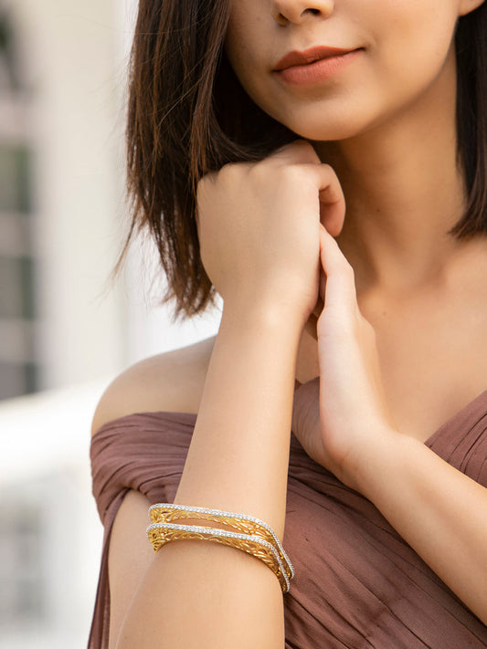 Allure Wings - Square American Diamond Gold Plated Set of 2 Bangles