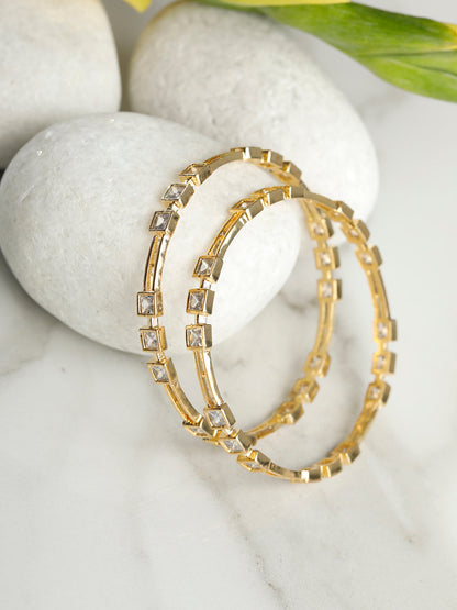 Contemporary American Diamond Gold Plated Set of 2 Bangles