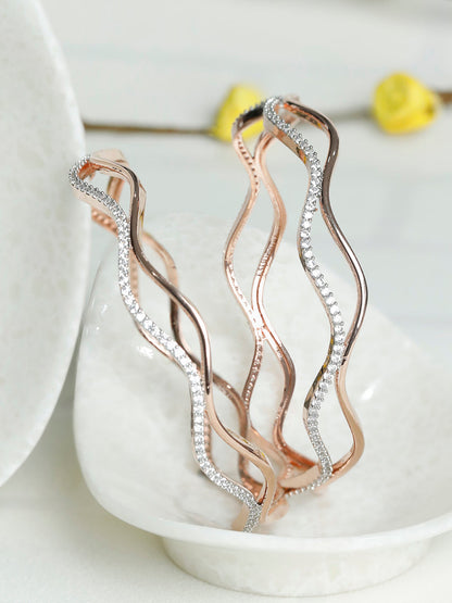 Wave American Diamond Rose Gold Bangles Set of 2