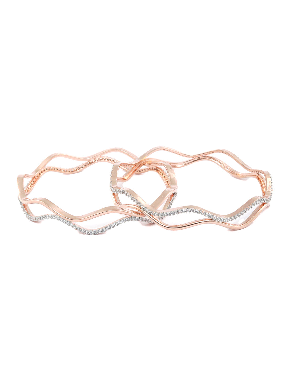 Wave American Diamond Rose Gold Bangles Set of 2