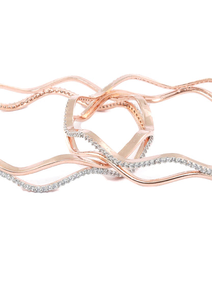 Wave American Diamond Rose Gold Bangles Set of 2
