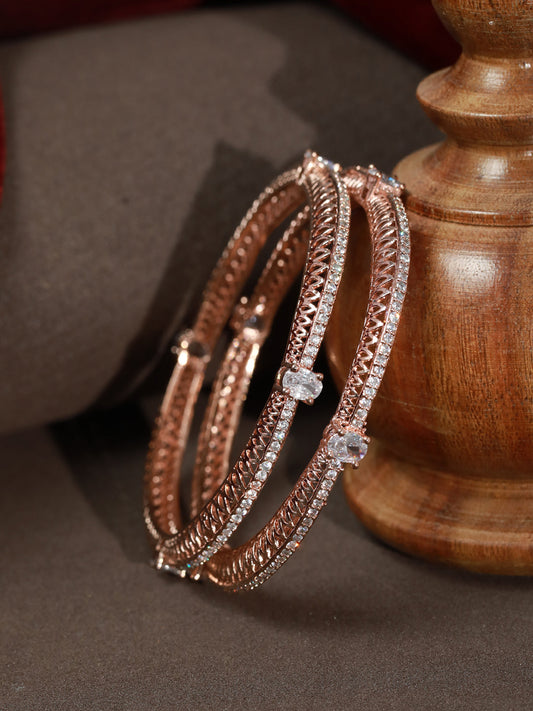 Priyaasi Studded Solitaire Rose Gold Plated Bangle Set of 2