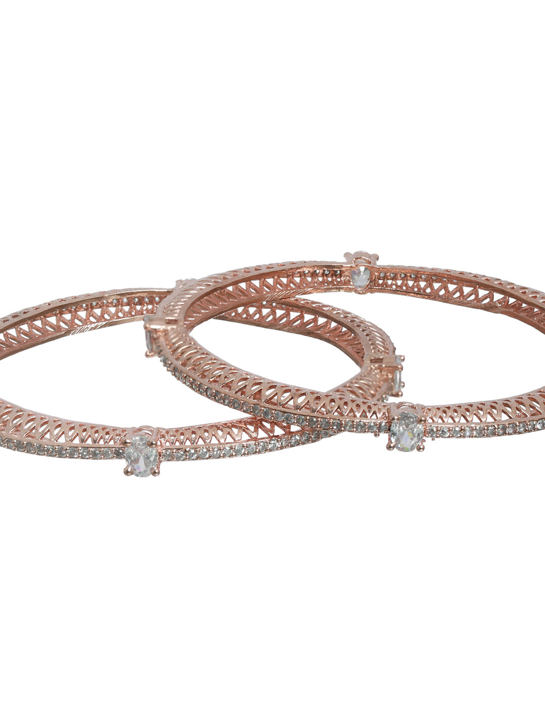 Priyaasi Studded Solitaire Rose Gold Plated Bangle Set of 2