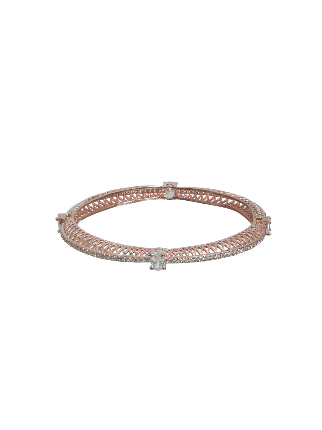 Priyaasi Studded Solitaire Rose Gold Plated Bangle Set of 2