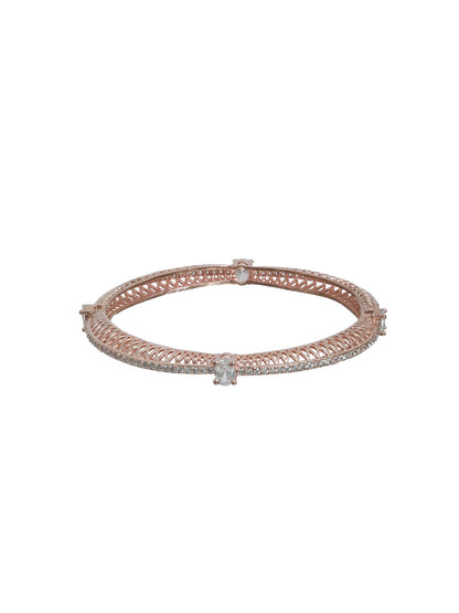 Priyaasi Studded Solitaire Rose Gold Plated Bangle Set of 2