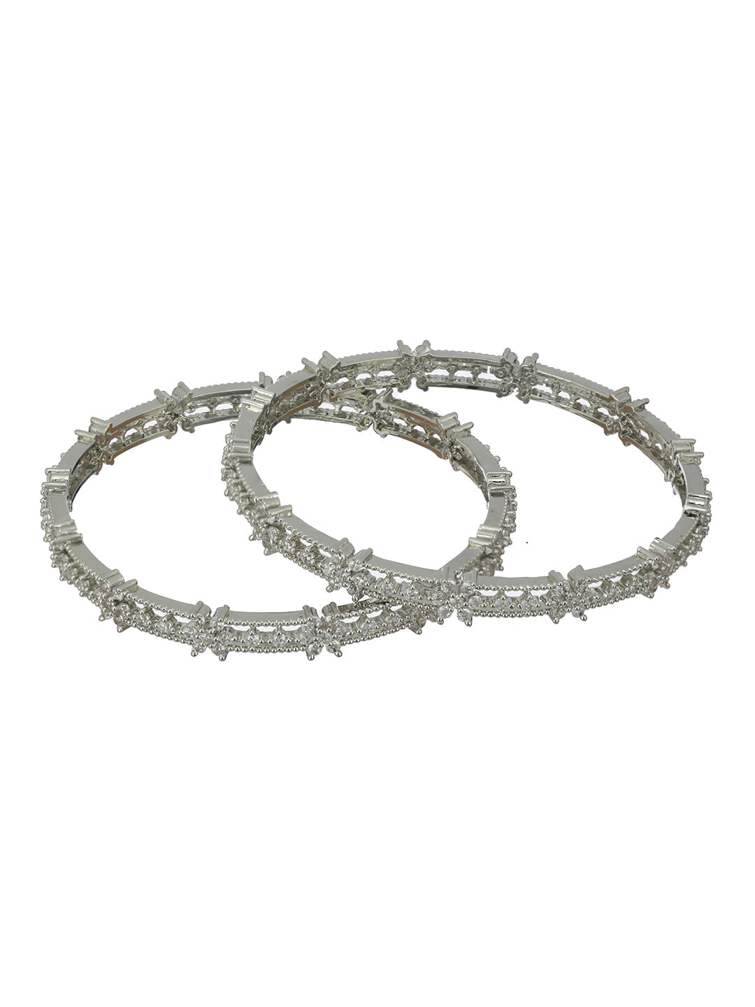 Floral American Diamond Silver-Plated Bangle Set of 2
