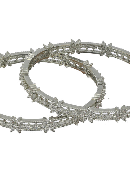 Floral American Diamond Silver-Plated Bangle Set of 2