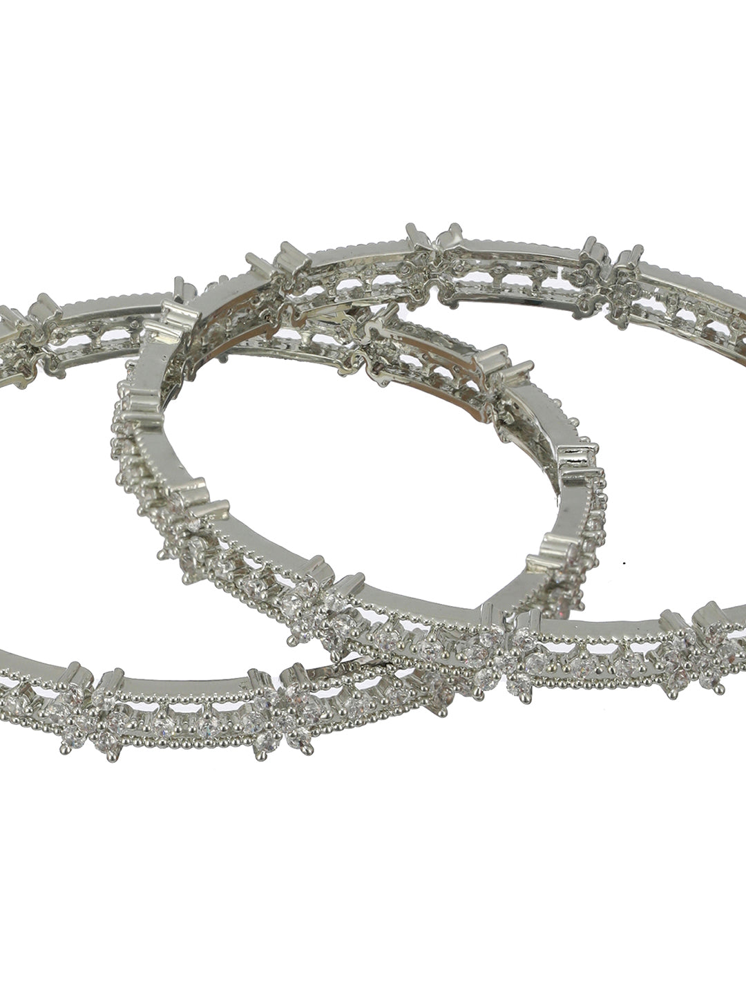 Floral American Diamond Silver-Plated Bangle Set of 2