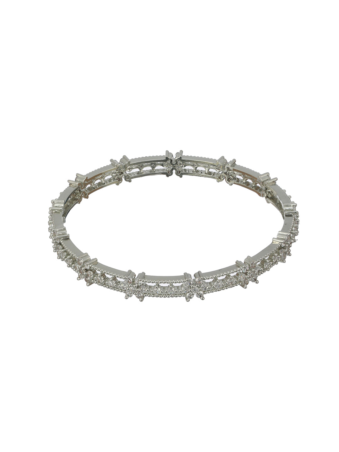 Floral American Diamond Silver-Plated Bangle Set of 2