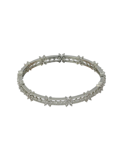 Floral American Diamond Silver-Plated Bangle Set of 2
