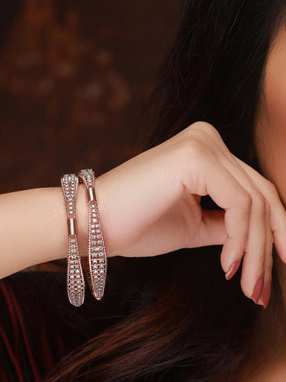 Elegant American Diamond Rose Gold-Plated Bangle Set of 2