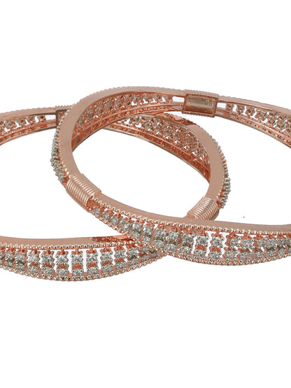 Elegant American Diamond Rose Gold-Plated Bangle Set of 2