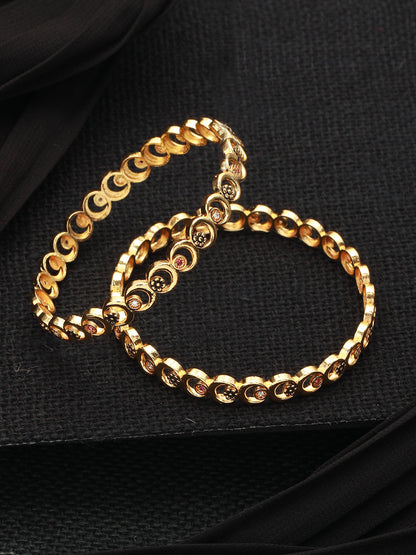 Round Floral Design Gold-Plated Bangle Set of 2