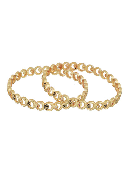 Round Floral Design Gold-Plated Bangle Set of 2