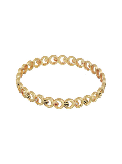 Round Floral Design Gold-Plated Bangle Set of 2