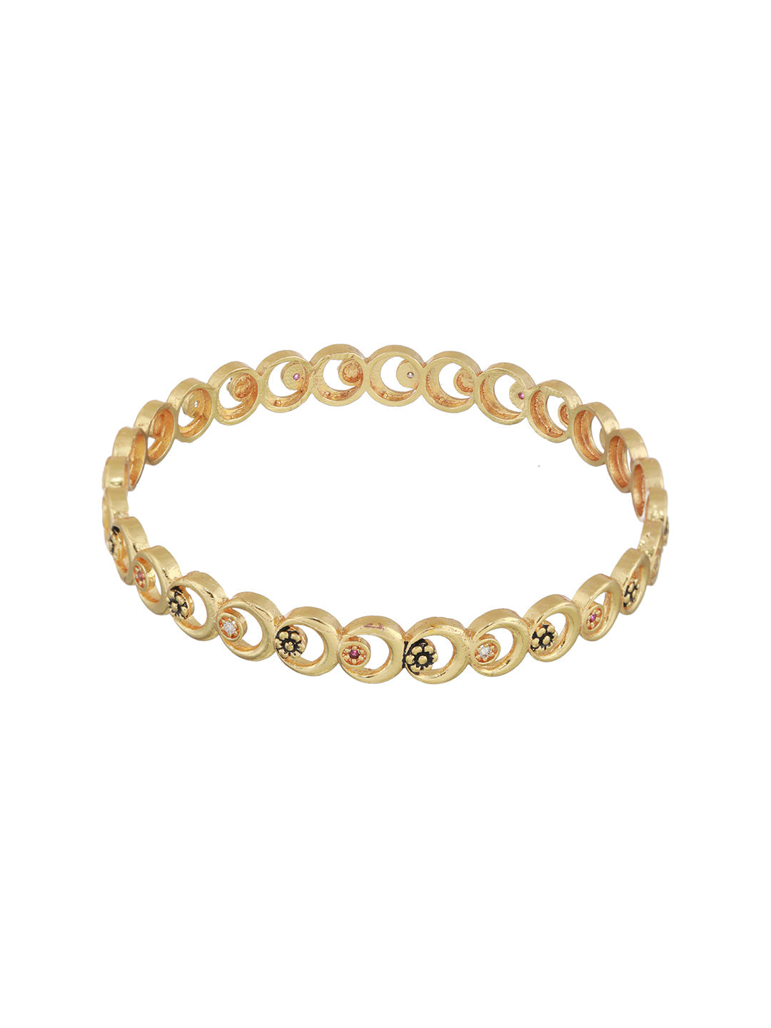 Round Floral Design Gold-Plated Bangle Set of 2