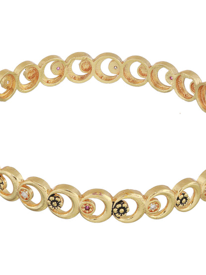 Round Floral Design Gold-Plated Bangle Set of 2