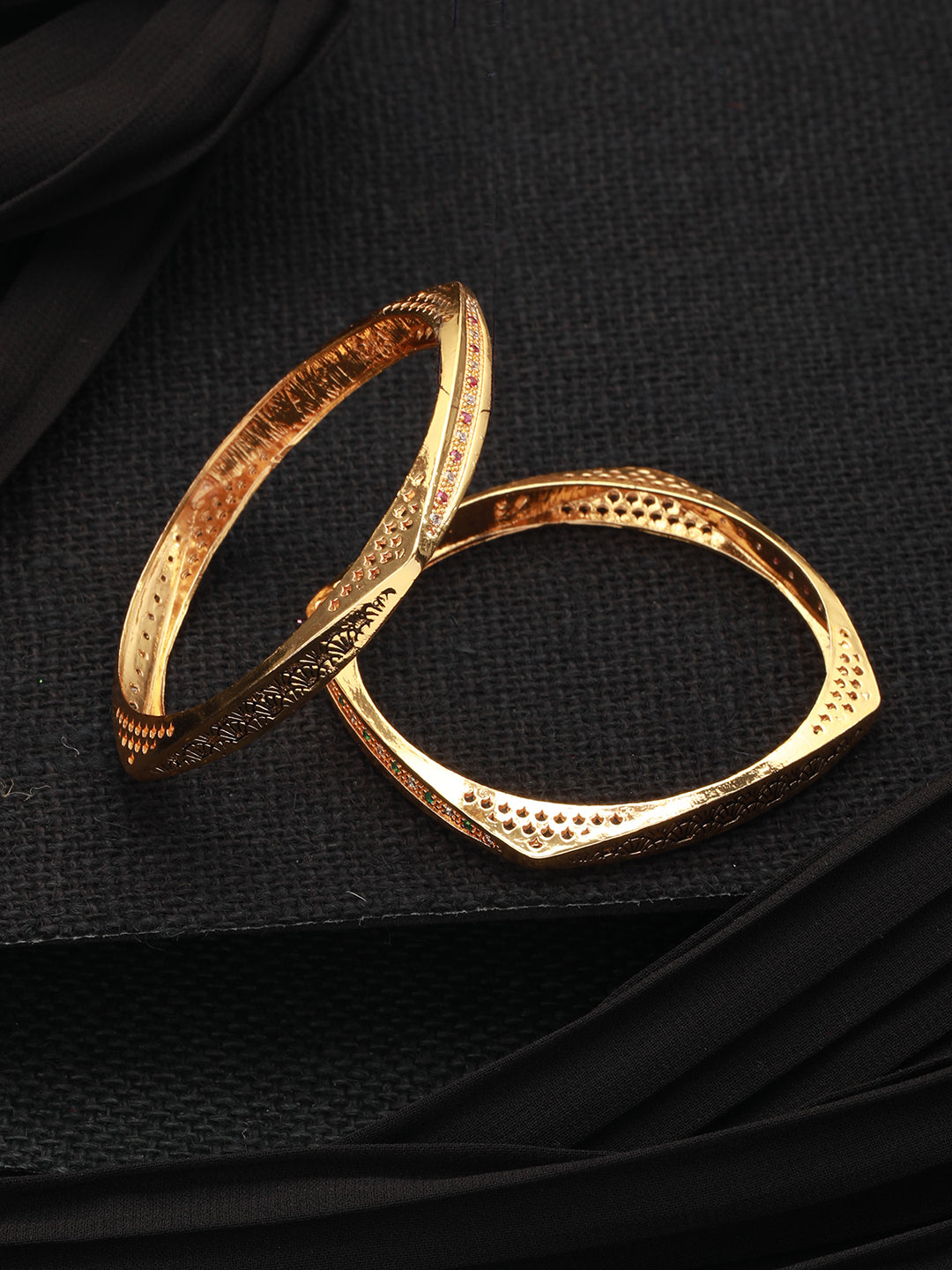Pink & White Stone Studded Gold-Plated Bangle Set of 2