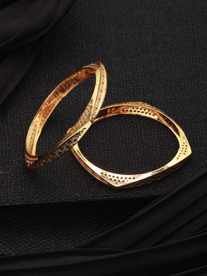 Pink & White Stone Studded Gold-Plated Bangle Set of 2