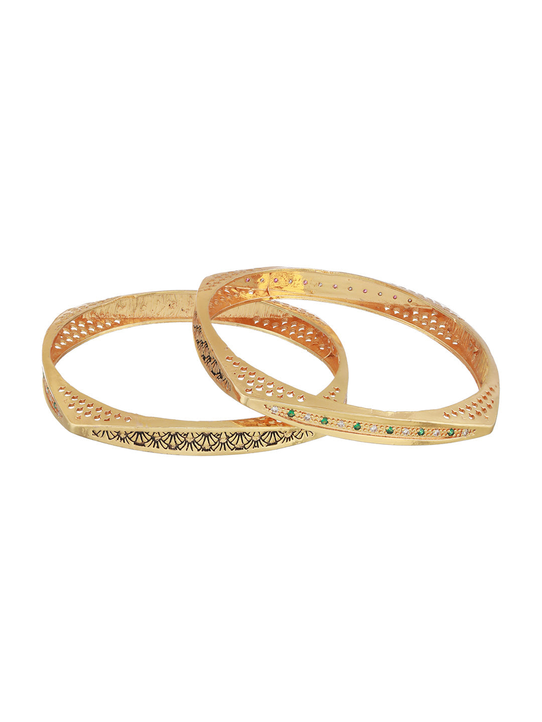 Pink & White Stone Studded Gold-Plated Bangle Set of 2