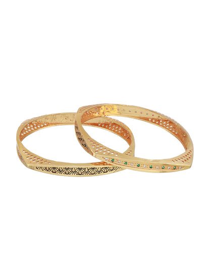 Pink & White Stone Studded Gold-Plated Bangle Set of 2
