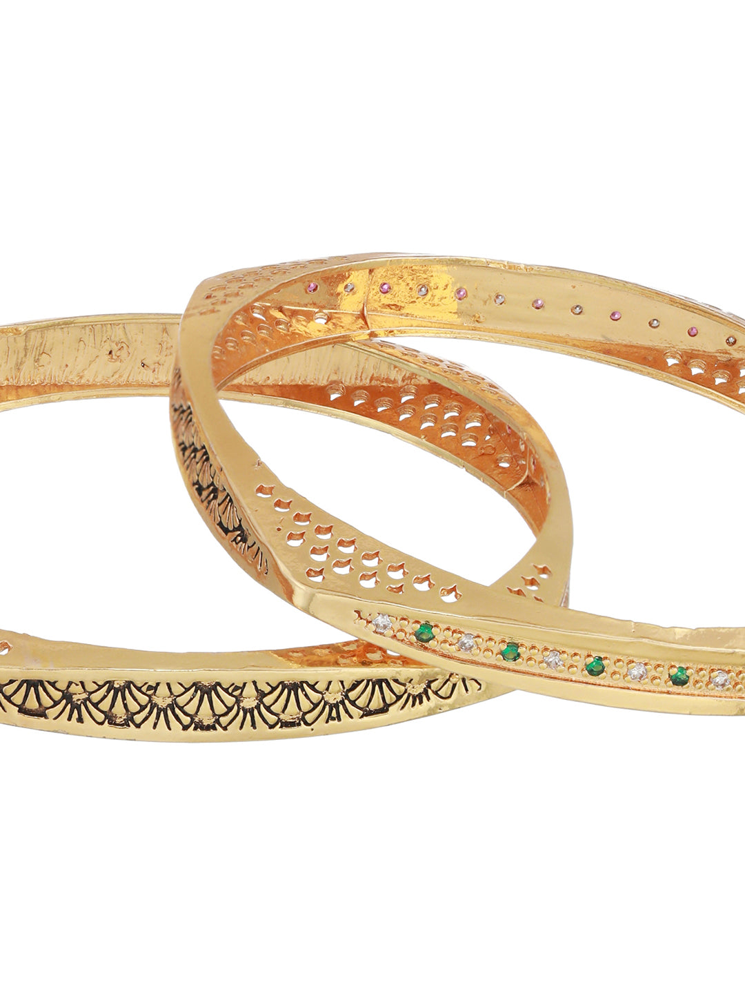 Pink & White Stone Studded Gold-Plated Bangle Set of 2