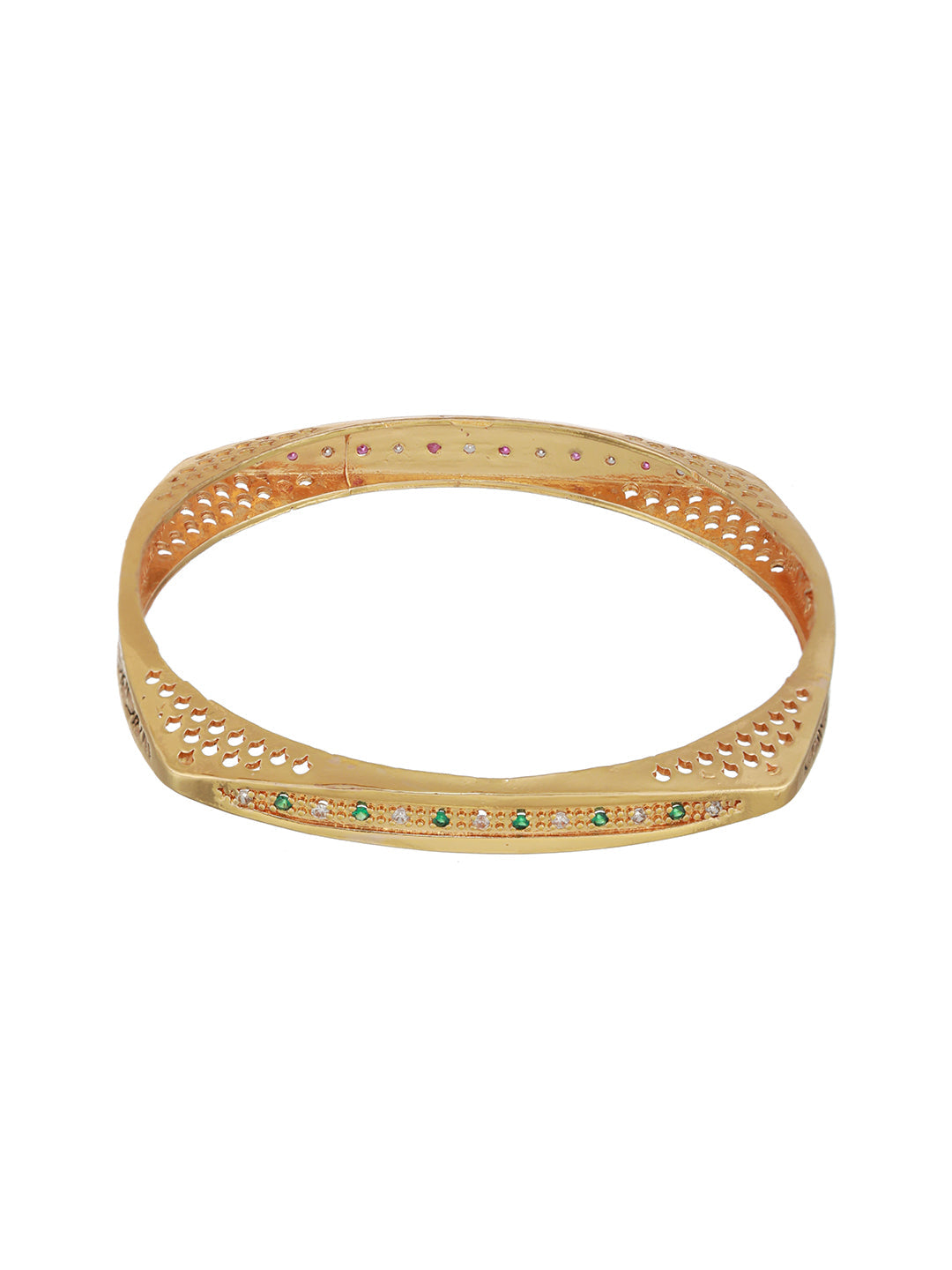 Pink & White Stone Studded Gold-Plated Bangle Set of 2