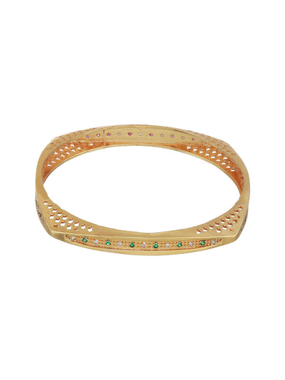 Pink & White Stone Studded Gold-Plated Bangle Set of 2