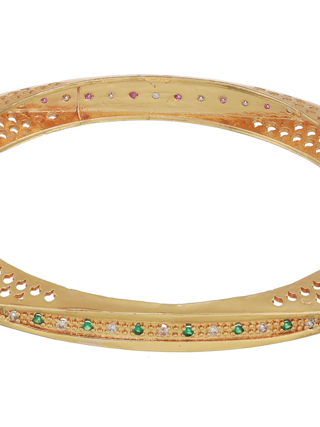 Pink & White Stone Studded Gold-Plated Bangle Set of 2