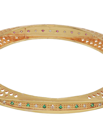 Pink & White Stone Studded Gold-Plated Bangle Set of 2