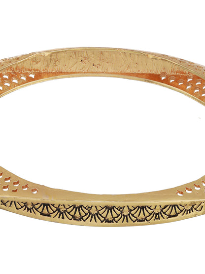 Pink & White Stone Studded Gold-Plated Bangle Set of 2