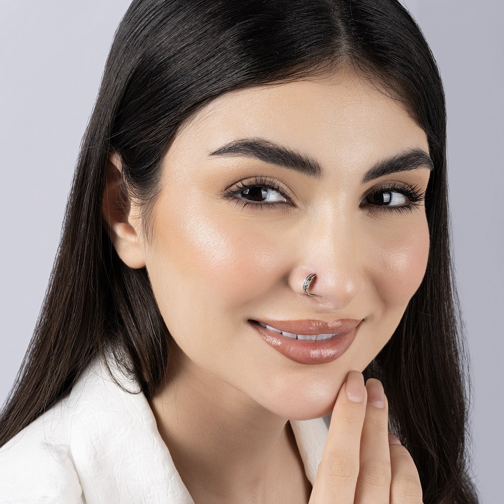Oxidized Leaf Nose Ring