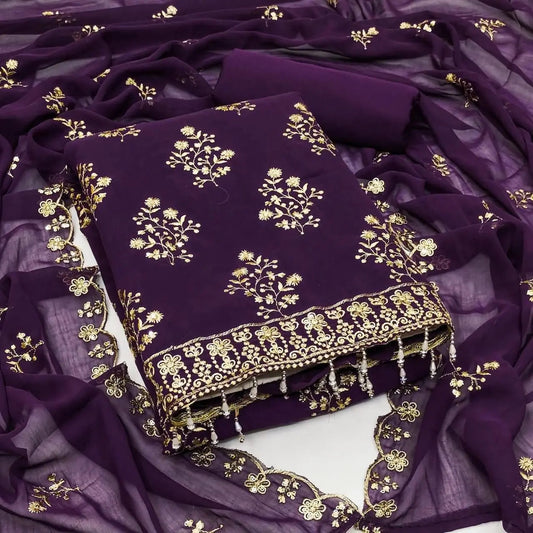 Georgette Golden Embroidery lace work Dress Material (Unstitched) - Premium  from Ethenika.com  - Just INR 1590! Shop now at Ethenika.com 