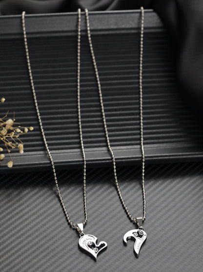 Bold by Priyaasi Detachable Heart Silver-Plated Necklace Set for Couples