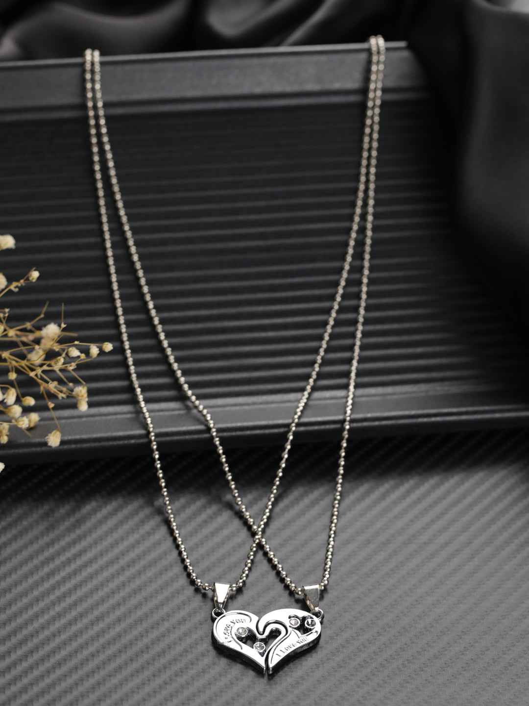 Bold by Priyaasi Detachable Heart Silver-Plated Necklace Set for Couples