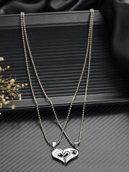 Bold by Priyaasi Detachable Heart Silver-Plated Necklace Set for Couples