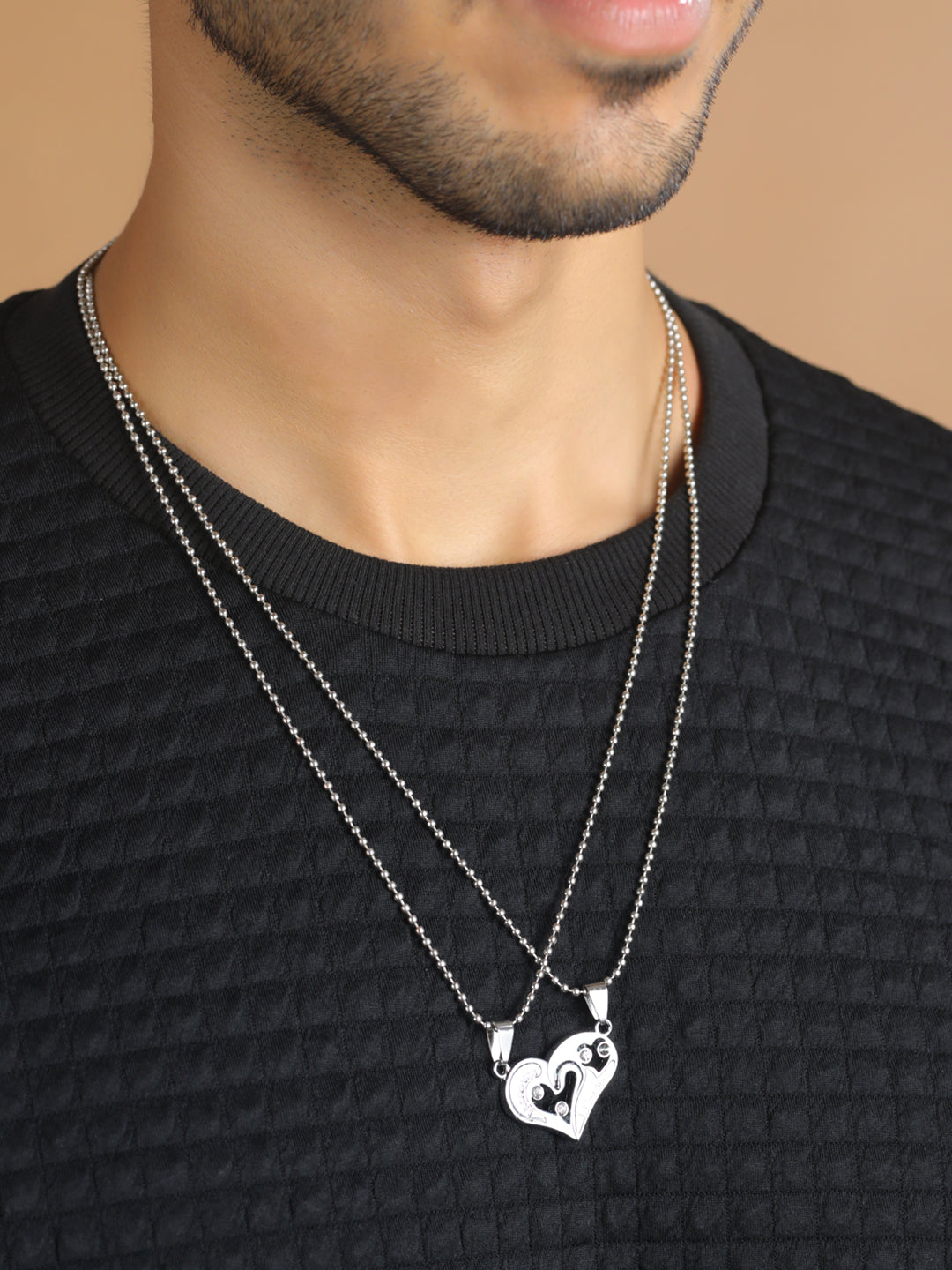 Bold by Priyaasi Detachable Heart Silver-Plated Necklace Set for Couples