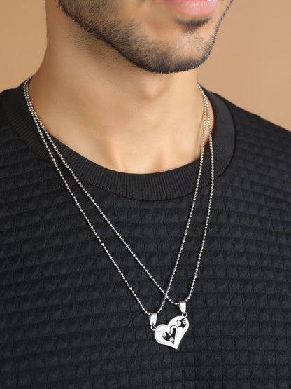 Bold by Priyaasi Detachable Heart Silver-Plated Necklace Set for Couples