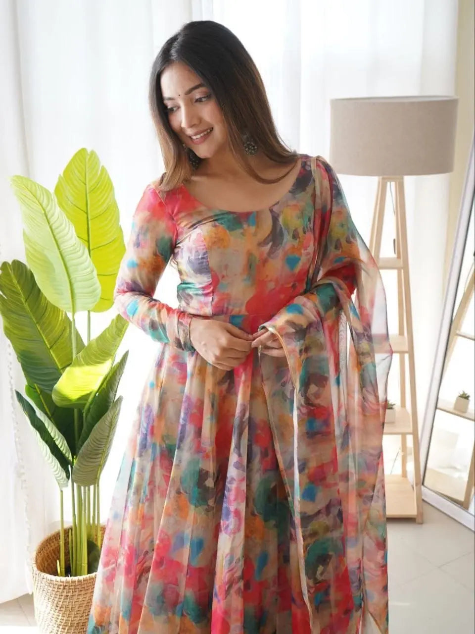 Organza Floral Digital Print Flair Dress Suit - Premium  from Ethenika.com - Just INR 1590! Shop now at Ethenika.com 
