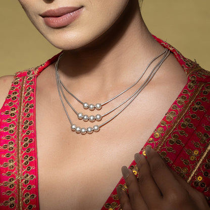 Beaded Accents Layered Silver Necklace