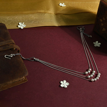 Beaded Accents Layered Silver Necklace