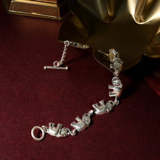 Elephant Motif Silver Anklet