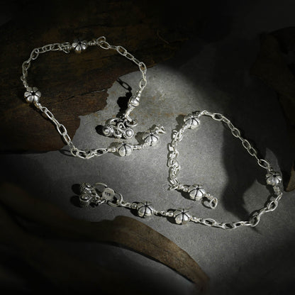 Floral Motif Silver Anklet