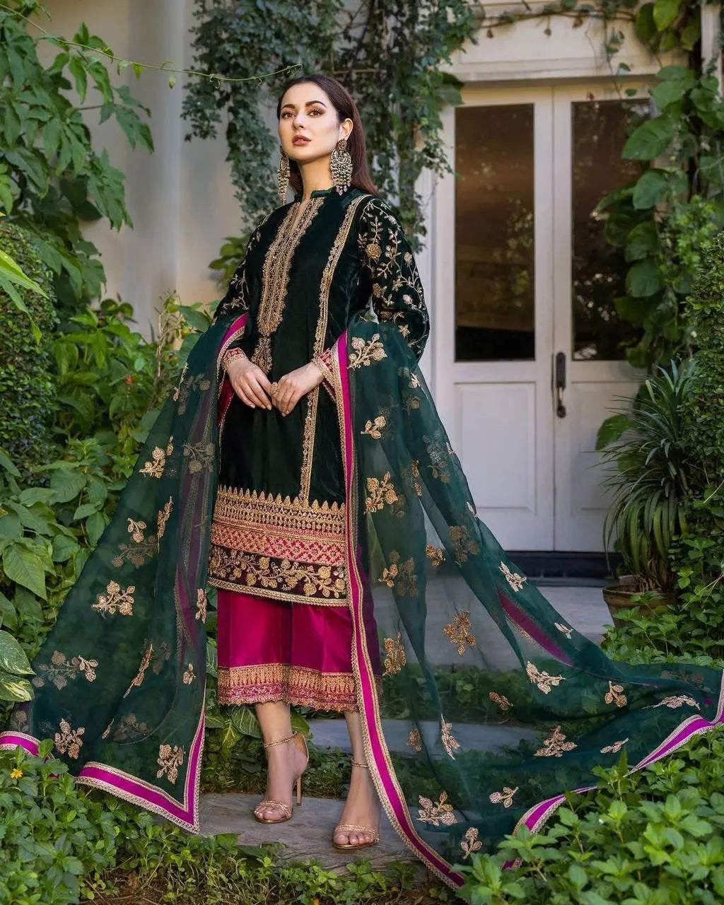 Thread Embroided winter Velvet Kurti Pant Dupatta Set (Stitched) - Premium  from Ethenika.com - Just INR 2490! Shop now at Ethenika.com 