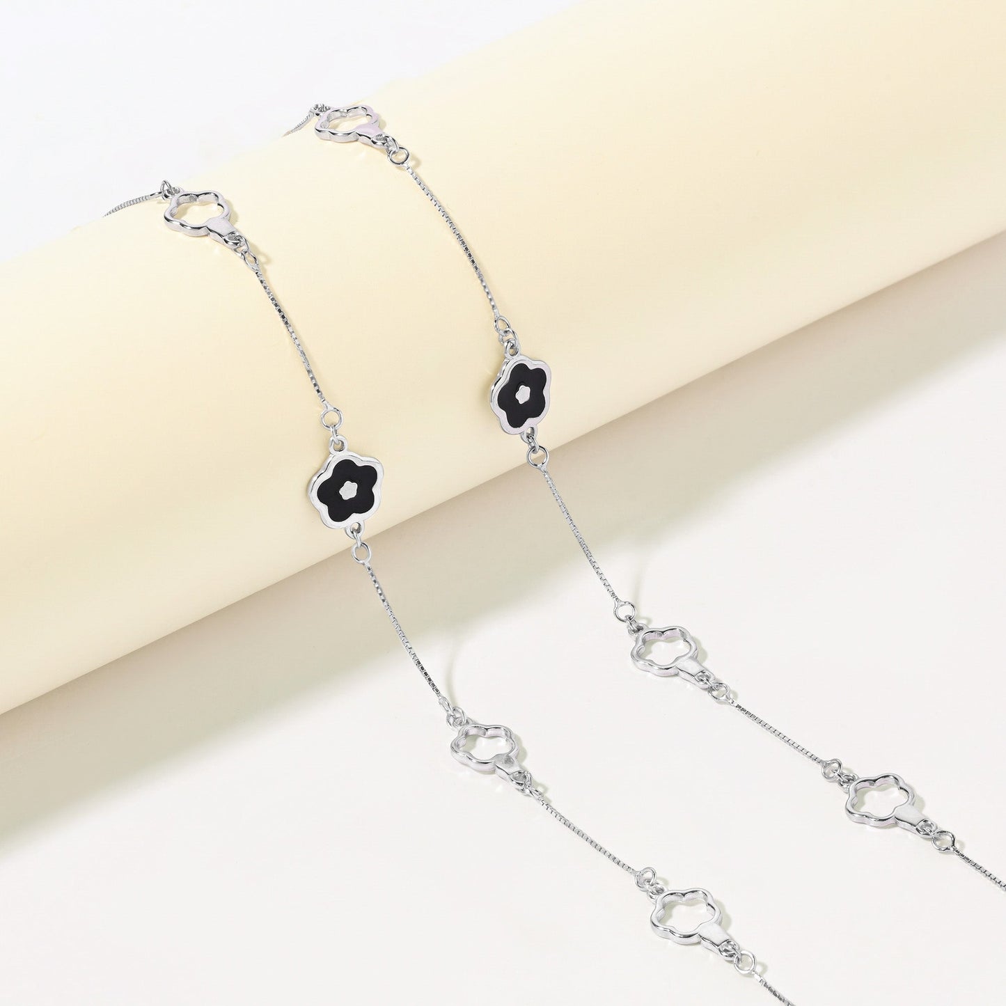 Midnight Bloom Silver Anklet