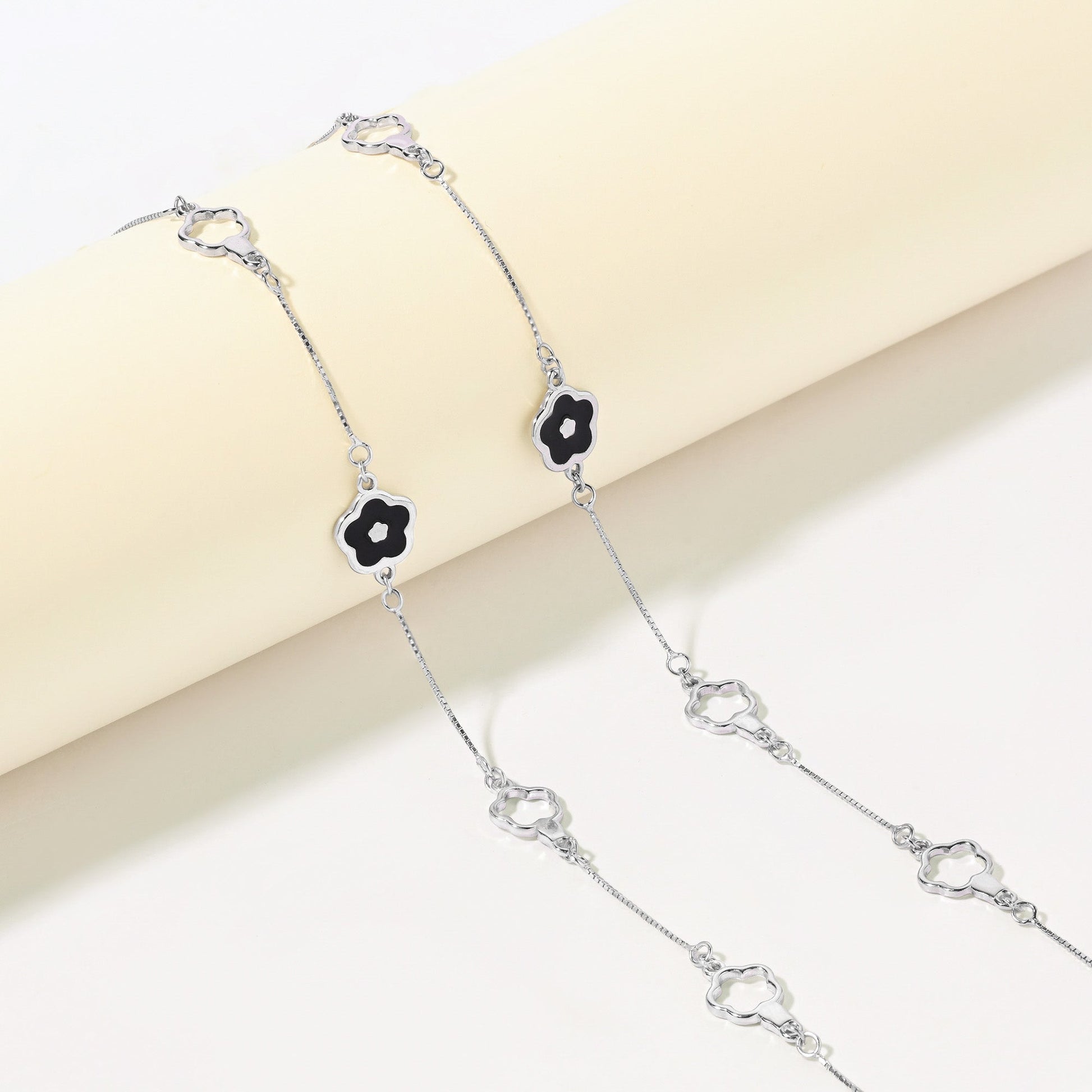 Midnight Bloom Silver Anklet