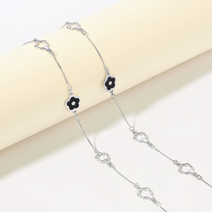 Midnight Bloom Silver Anklet