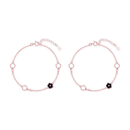 Midnight Bloom Silver Anklet