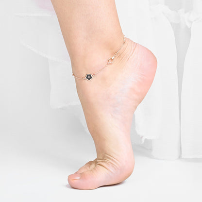Midnight Bloom Silver Anklet