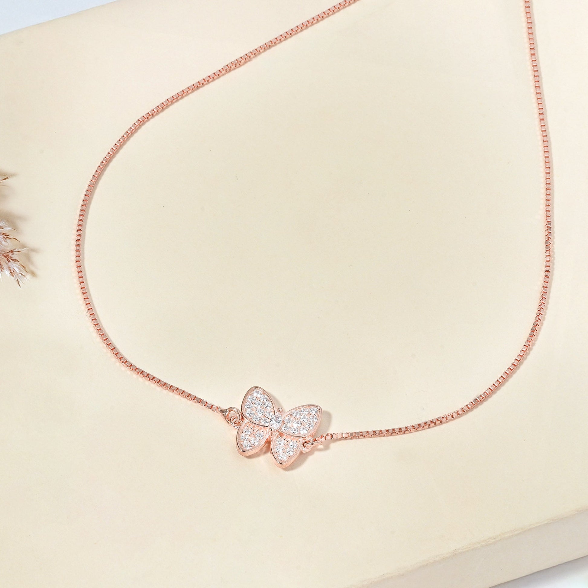 Butterfly CZ Silver Anklet